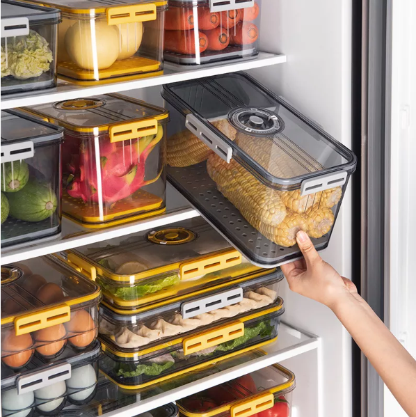 Caixa organizadora congelada de plástico PET grau alimentício transparente espessada cronometragem caixa de armazenamento geladeira